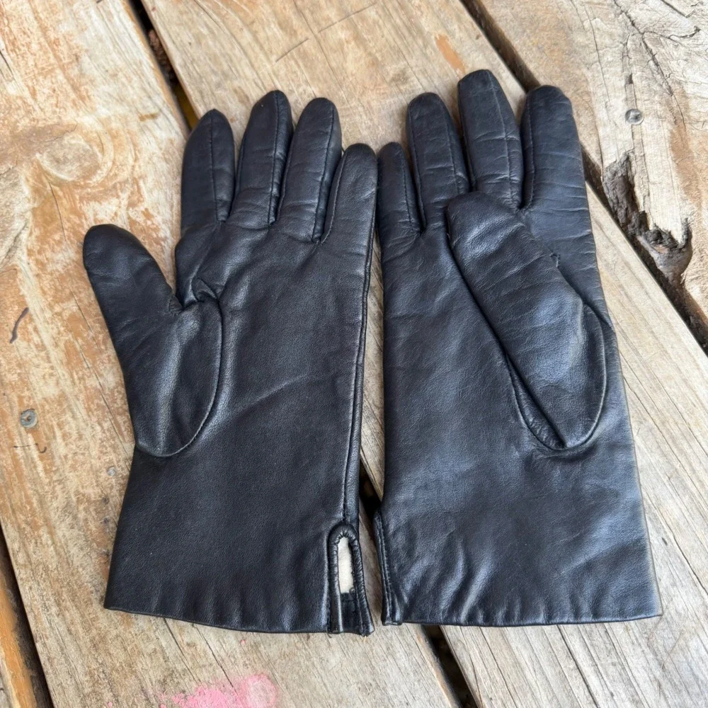 Lands End Leather Gloves Womens Size 6.5 Black Thinsulate Lined